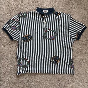 Striped Short Sleeve Shirt with Embroidered Details
